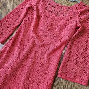 Lilly Pulitzer Crochet Marquette Dress Hot Bright Pink - Small Lined 3/4 Sleeve